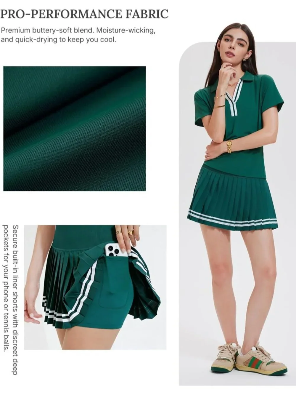 Women's Field Green 2 Piece Racer Back Tennis Skirts Tank Top Pull On Golf Dress